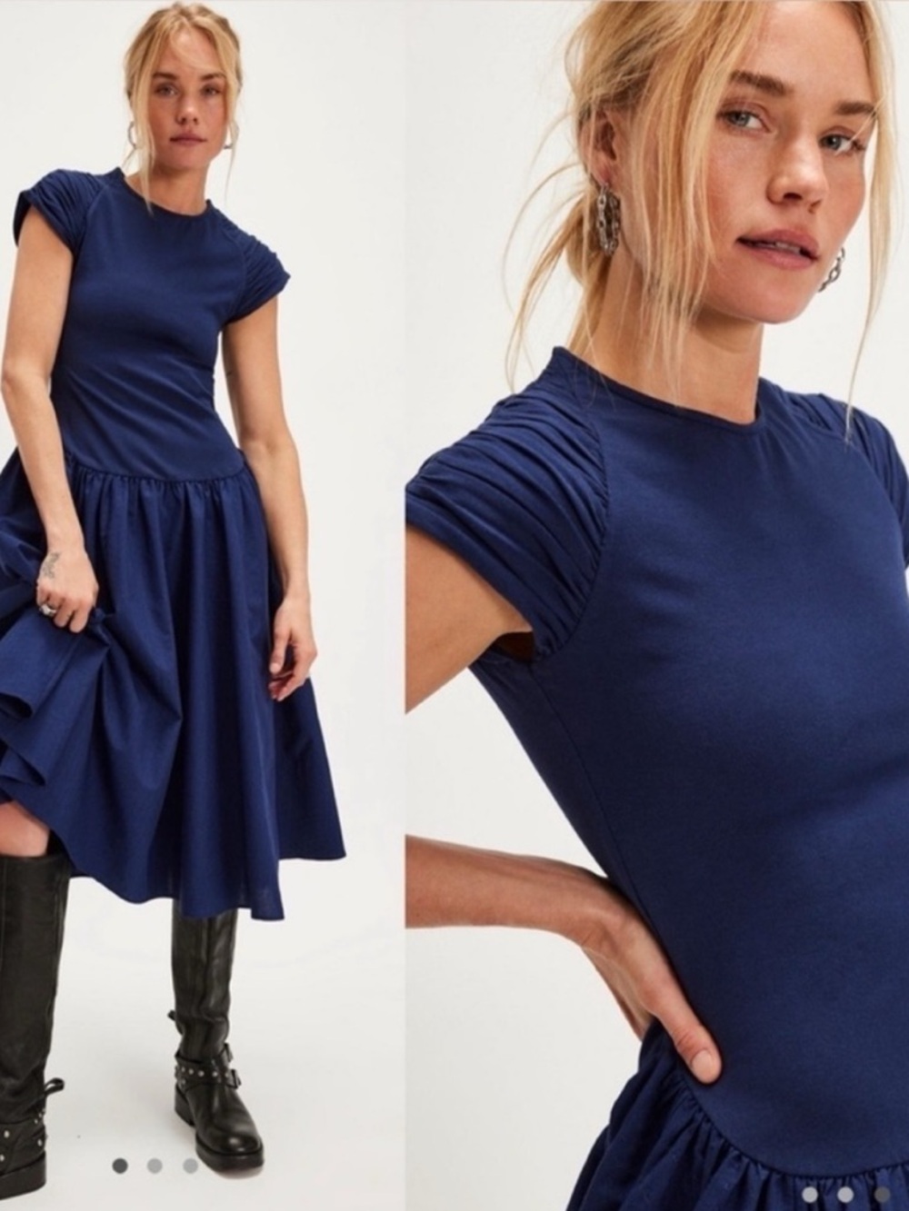NWOT Free People Afternoon Elegance Midi Dress in Indigo Pura Size Med $148 MSRP - Picture 2 of 9
